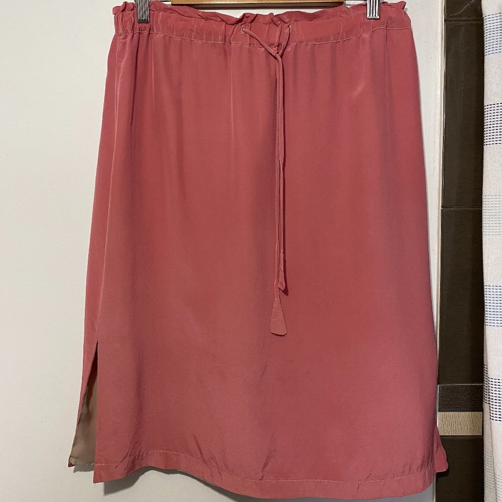 Aritzia Pink Silk Midi Skirt